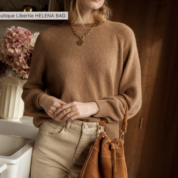 Camel Suede Top Handle/Cross Body Bucket Bag 100% Suede - Picture 2 of 4